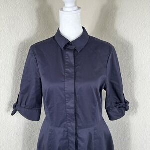 L K Bennett Midi Shirt Dress Women's US6 UK10 Navy Blue A Line Preppy Minimalist